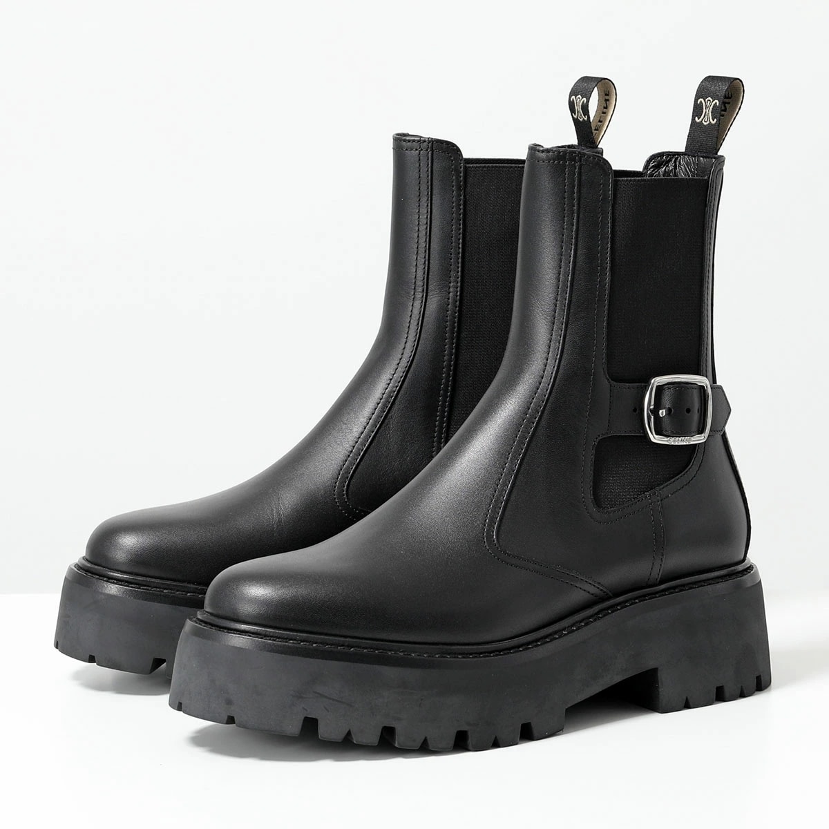 CELINE セリーヌ ショートブーツ CHELSE BOOTS 45 BULKY バルキー 349823607C.38NO レディース レザー ロゴ シューズ 靴 BLACK