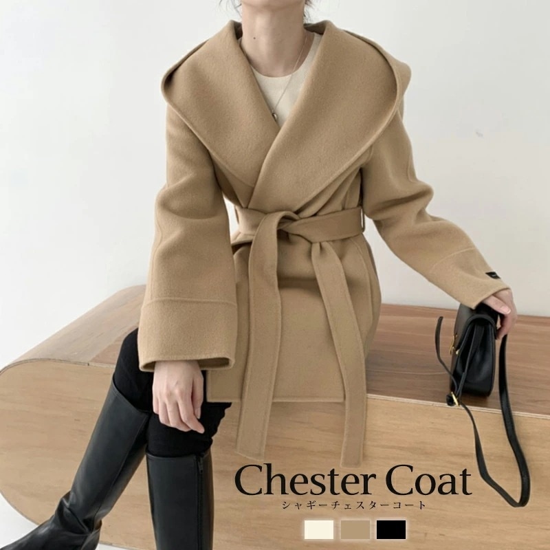 カシミヤ チェスターコート レディース 秋冬 ショートコート チェスター コート アウター 羽織 レギュラー丈 厚手 防寒 暖かい ゆったり 大きいサイズ ベルト付き 帽子付き おしゃれ きれいめ お