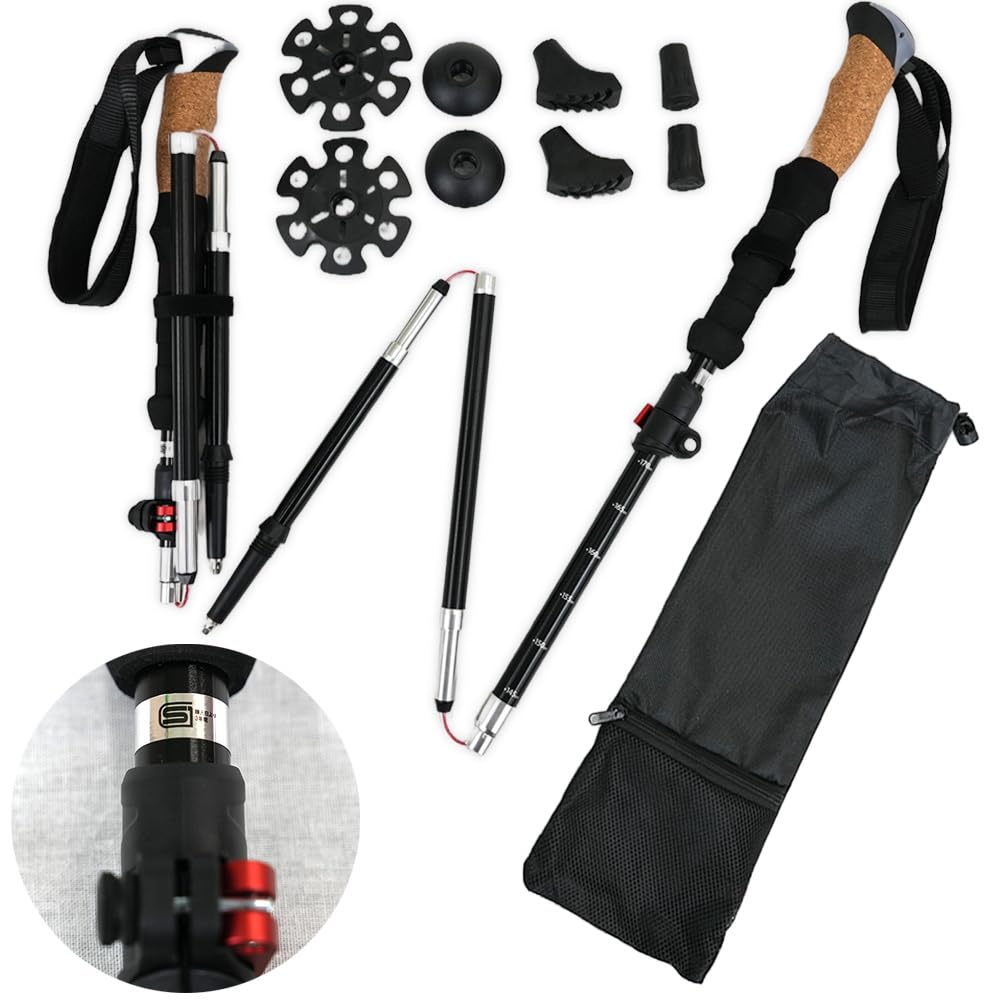 Sea Gull ウォーキングポール 2本セット SGマーク トレッキングポール ストック 折りたたみ 伸縮 登山用品 登山グッズ アタッチメント 5種類 石突き トレッキング ウォーキング ノーマル