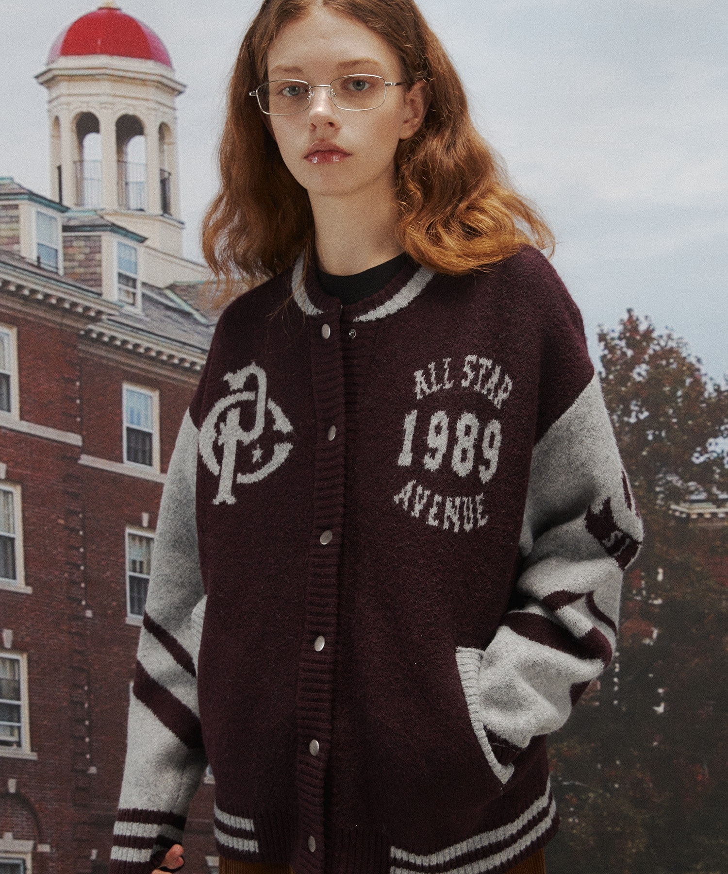 【CPGN】[2-WAY]VARSITY SNAP CARDIGAN BURGUNDY