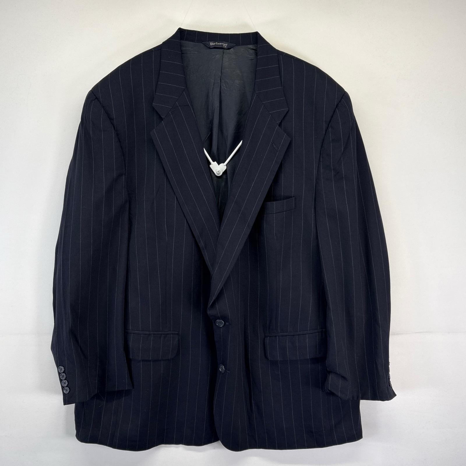 古着 USA製 テーラードジャケット 大きいサイズ ストライプ柄 ブレザー スーツ 紳士服 肩パッド ブラック メンズ