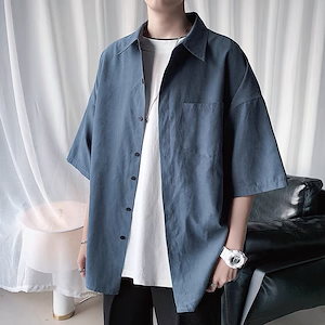 怠惰風 シャツ サマー メンズ トレンド 半袖ブラウス 韩版ファッション ゆったり 大きいサイズ トップス