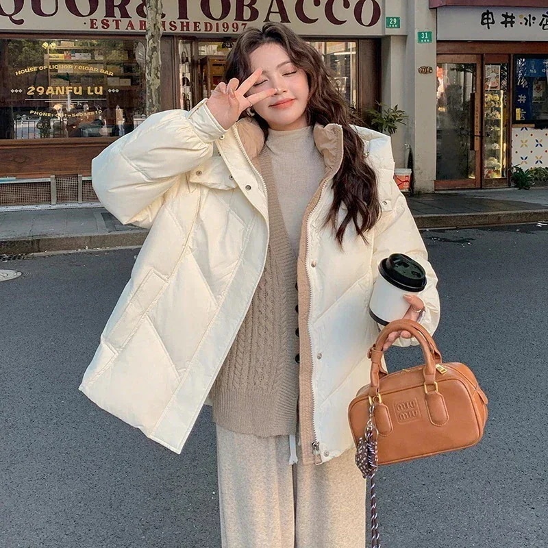 韓国 コート 綿入れの女性用ショート丈の色合わせ綿入れのコートは暖かくて厚い冬ジャケット レディース 通勤 【2026秋新入荷】ダウンジャケット