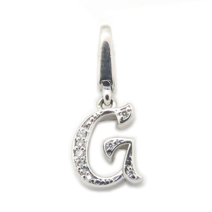 NOMBRE ノンブル アルファ イニシャル ペンダントトップ チャーム G ダイヤモンド0.03ct K18WG ホワイトゴールド /295328【中古】