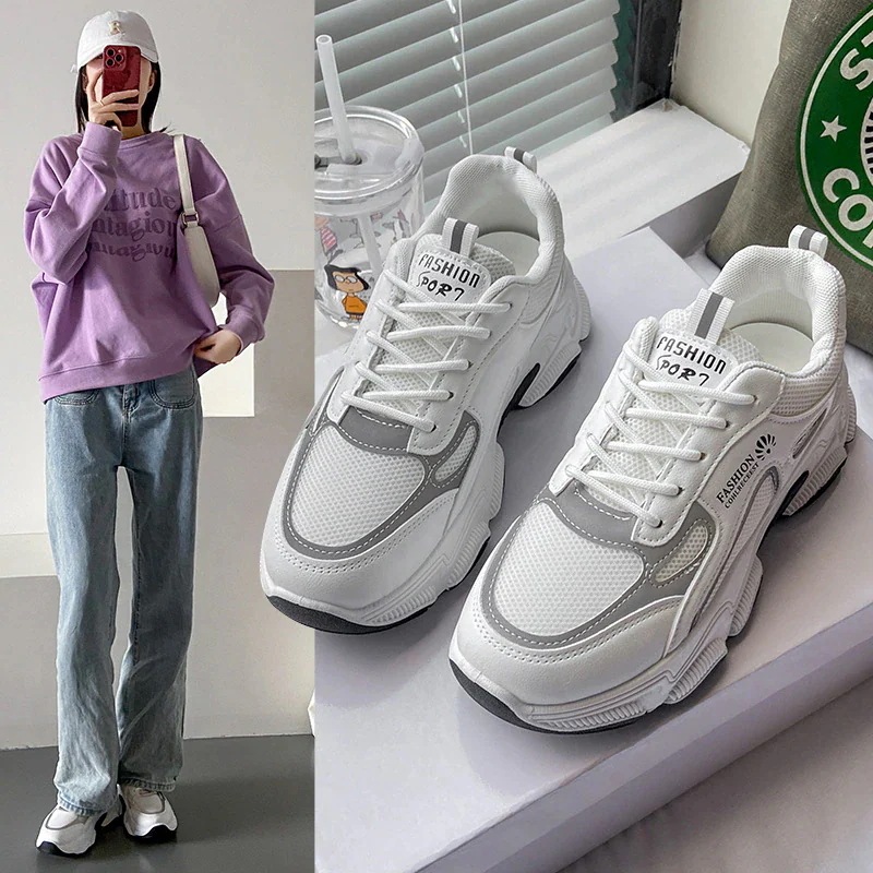 厚底スニーカー 韓国 秋の 厚底 メッシュ スポーツ カジュアル レディースシューズ