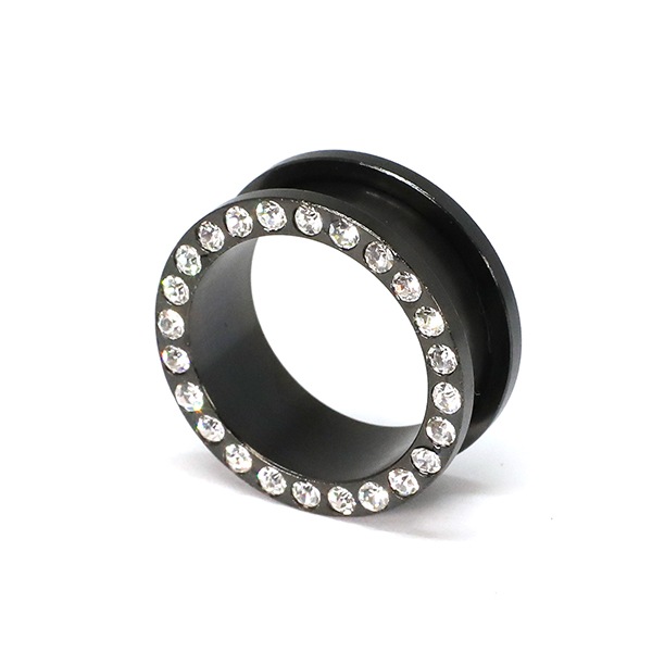 フレッシュトンネル ブラック ラインストーン仕様 7/8インチ　(22mm) サージカルステンレス アイレット　イヤーロブ　ホールトゥ　ピアス　キャプティブビーズリング　サークルリング　#