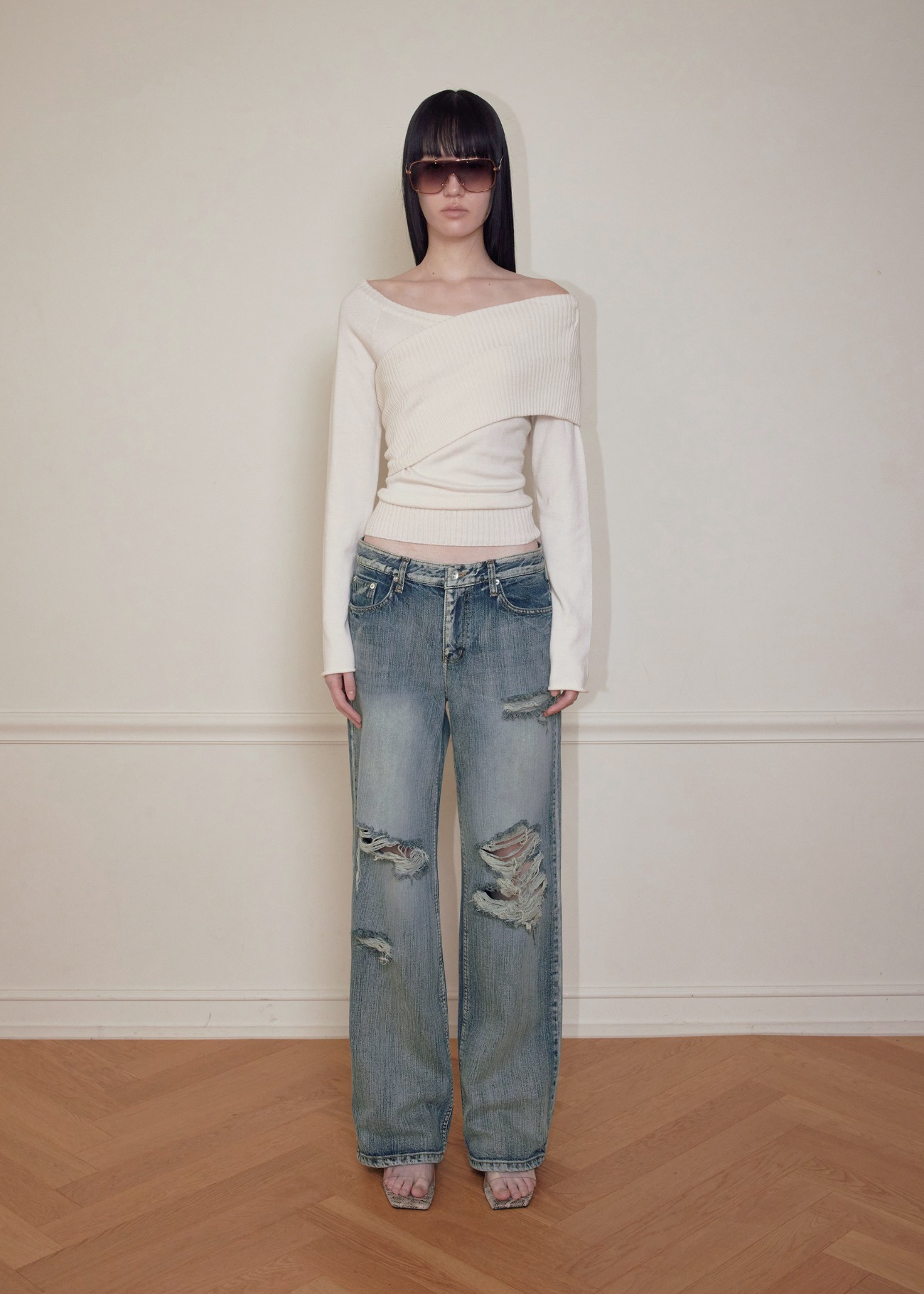 【bohemseo】 ONE-SHOULDER RIBBED KNIT, IVORY 正規品