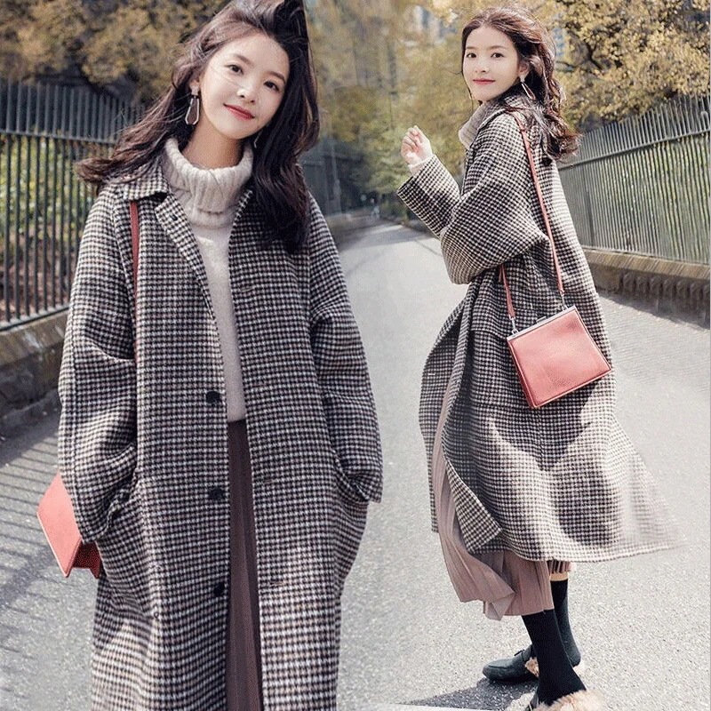 千鳥格子 ロングコート ゆる 小柄 レトロ チェスターコート ツイードジャケット フリース30%までに制限