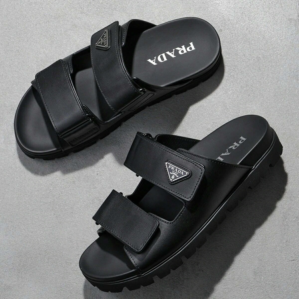 PRADA プラダ ストラップサンダル 2X3129 3LEM メンズ レザー トライアングルロゴ ベルクロストラップ プラットフォーム シューズ 靴 F0002/NERO