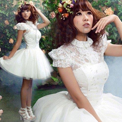 ミニドレス 白 韓国 二次会 ウェディングミニドレス 結婚式 安い 花嫁 ウエディングドレス 半袖