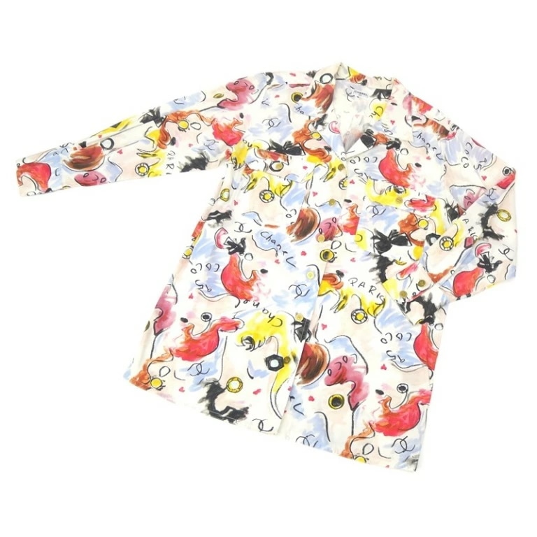 シャネル CHANEL ヴィンテージ 開襟シャツ ブラウス マルチ 【中古】(68515)