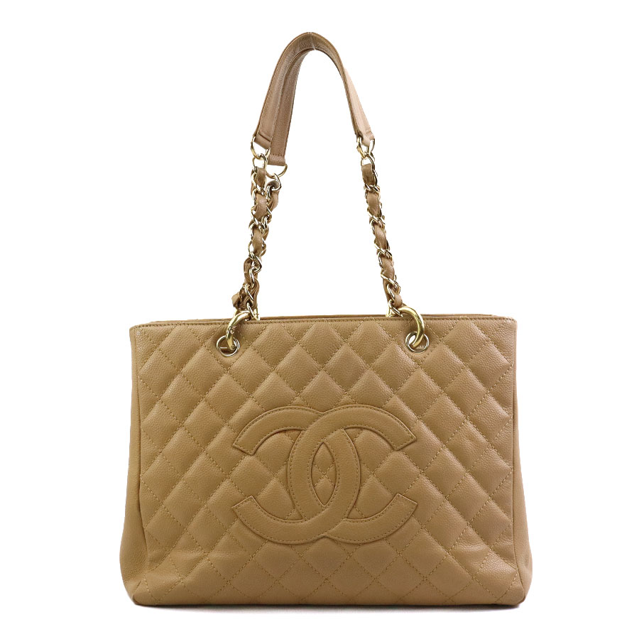 シャネル CHANEL ショルダーバッグ GST キャビアスキンレザー ベージュ ゴールド レディース e58898j