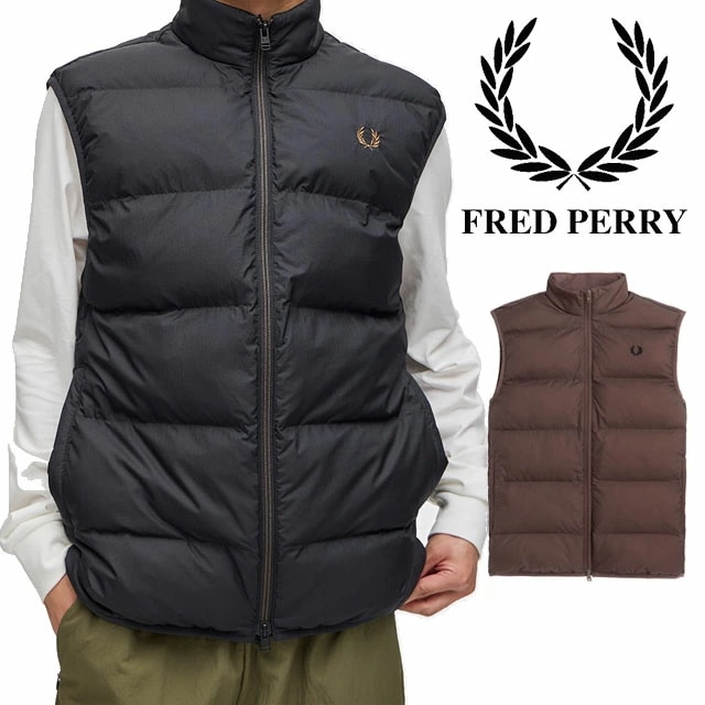 フレッドペリー 中綿ベスト メンズ インシュレーテッドジレ ノースリーブ レディース アウター アパレル 袖なし トップス 上着 前開き カジュアル 防寒 ウェア J8522 102 ブラック 黒 U