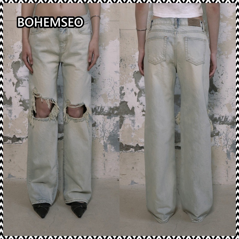 bohemian seoul KNEE-DAMAGED WIDE JEANS