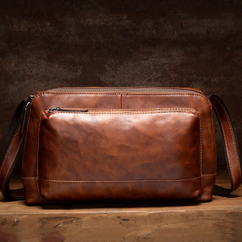 ゆっくり時間復古の純手拭の色の真皮斜めショルダーバッグ頭層植なめし革革の男性のバッグカジュアルな肩のバッグ潮のバッグショルダーバッグ