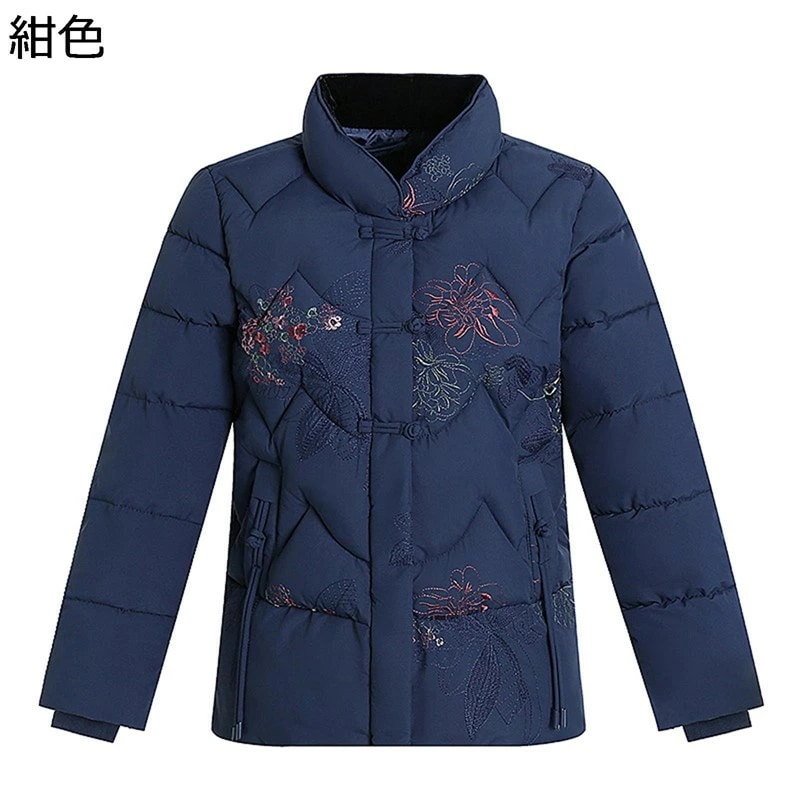 レディースパファージャケット ジャケット レディース 中綿 刺繍 花 花柄 綿入れジャケット 長袖 綿服 上着 トップス 耐久 婦人服 シニアアウター 秋冬用 50-70代 カジュアル トレンド 簡約