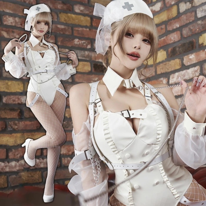 チロルちゃんコラボ ボンデージホワイトナース ホワイト 白 チロル ナース ナース服 ナースハット 看護師 ランジェリー ワンピース セクシー 大人 かわいい コス コスプレ コスプレ衣装 コスチュー
