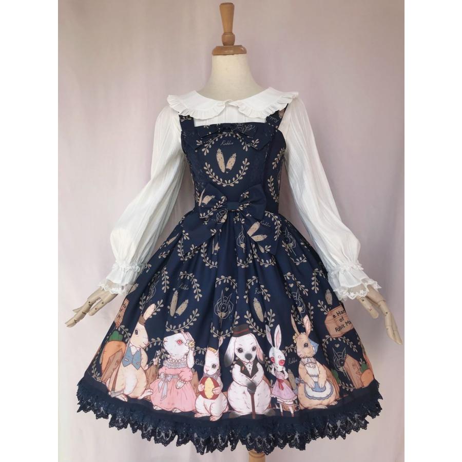 ロリータ オリジナル ワンピース ジャンパースカート プリント かわいい ウサギ 選べる4カラー