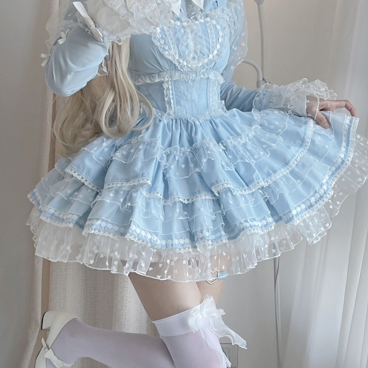 ロリータ祈りの青と白のリンクには小さな帽子とインナーは含まれません