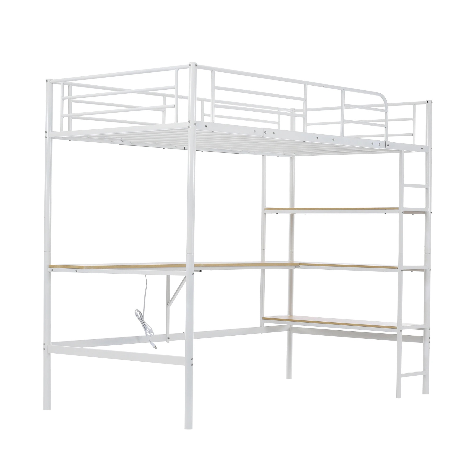 110ロフトベッド シングル パイプベッド 収納棚 デスク付き 北欧風 コンセント付き 収納 子供ベッド 耐震 ベッド パイプ 金属 高さ170cm 収納棚 収納 北欧風 大人 一人暮らし 子供部屋