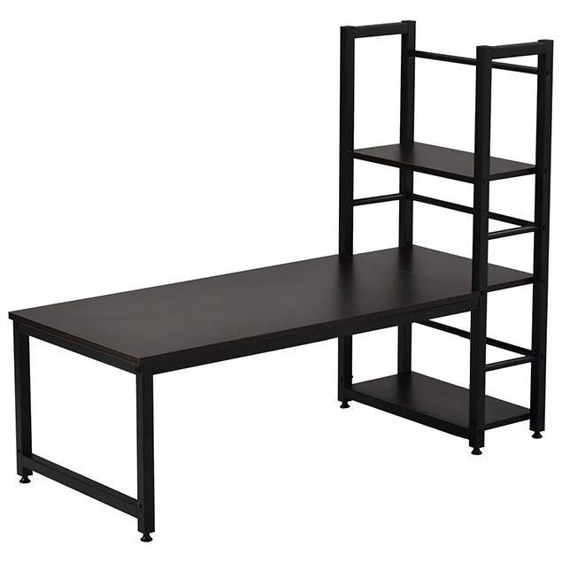 【国内発送&送·料·無·料】232【新品登場】【ダークブラウン】H型PCデスク ロータイプ一体型 ラック付き デスク ワークデスク 木製 学習デスク