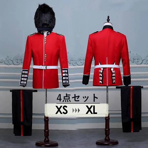 【一部分3日内出荷】イギリス近衛兵 制服 衛兵コスチューム コールドストリームガーズ スコッツガーズ レッド×ブラック 演出 華麗 イギリス風 コスプレ 軍服