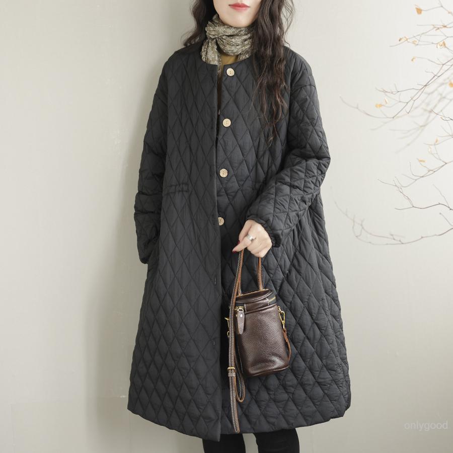 タイムセールキルティングコート 中綿 レディース ロングコート ノーカラー ジャケット 中綿コーロング丈 コート キルティング 秋 冬 アウター ライトアウター トップス 長袖