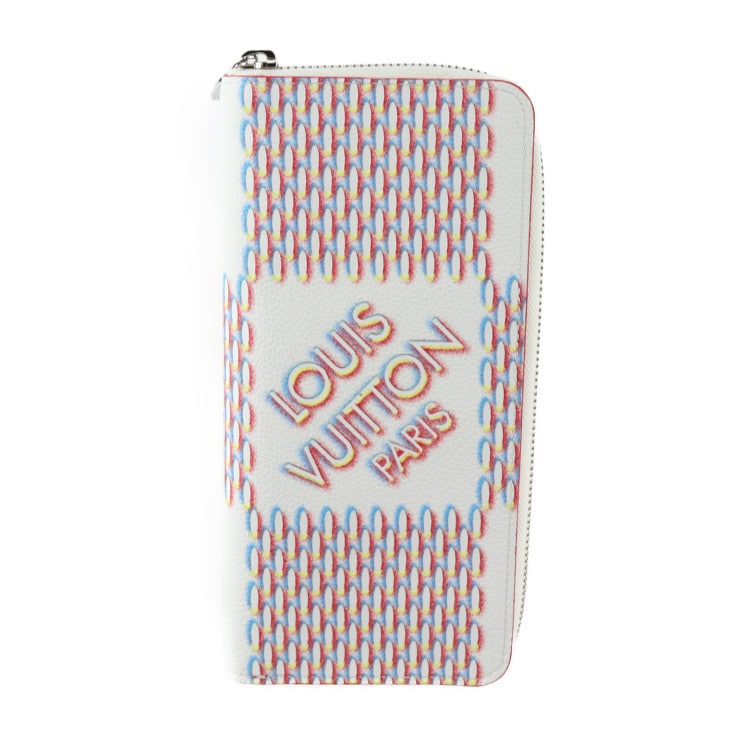 ジッピーウォレット ヴェルティカル ダミエ ジャイアント スプレー 長財布 M81403 レザー ブロン ホワイト系 シルバー金具 二つ折り財布 ラウンドファスナー【本物保証】