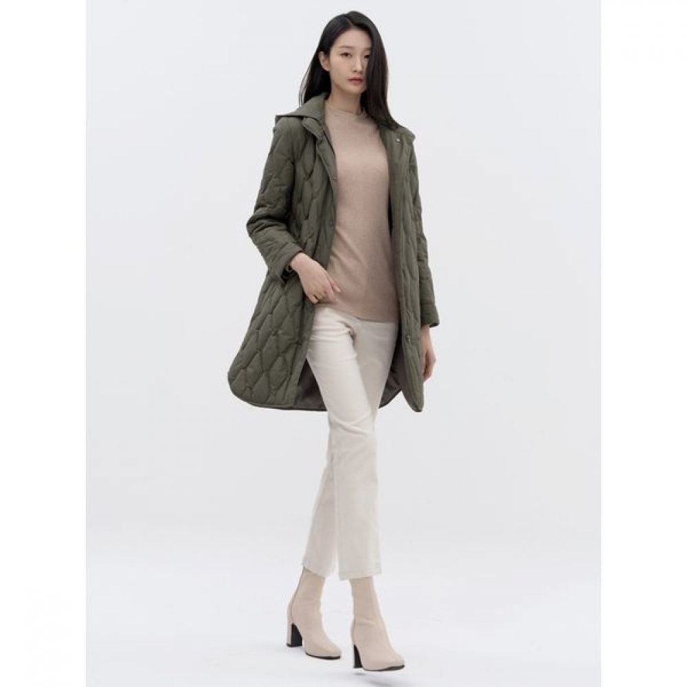 [Jissen] キルト軽量フード付きダックダウンパッド入りジャンパー LCLWN121_KH