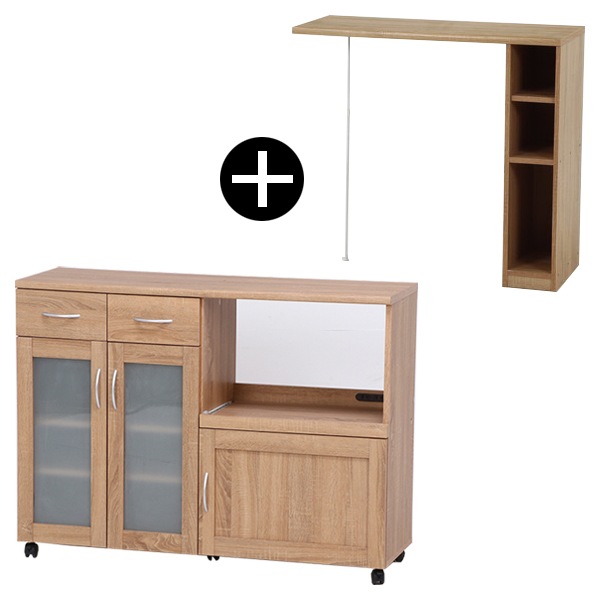 不二貿易 99459 キッチンカウンター サージュ NA 120幅 ナチュラル + 74065 オンテーブル サージュ NA セット