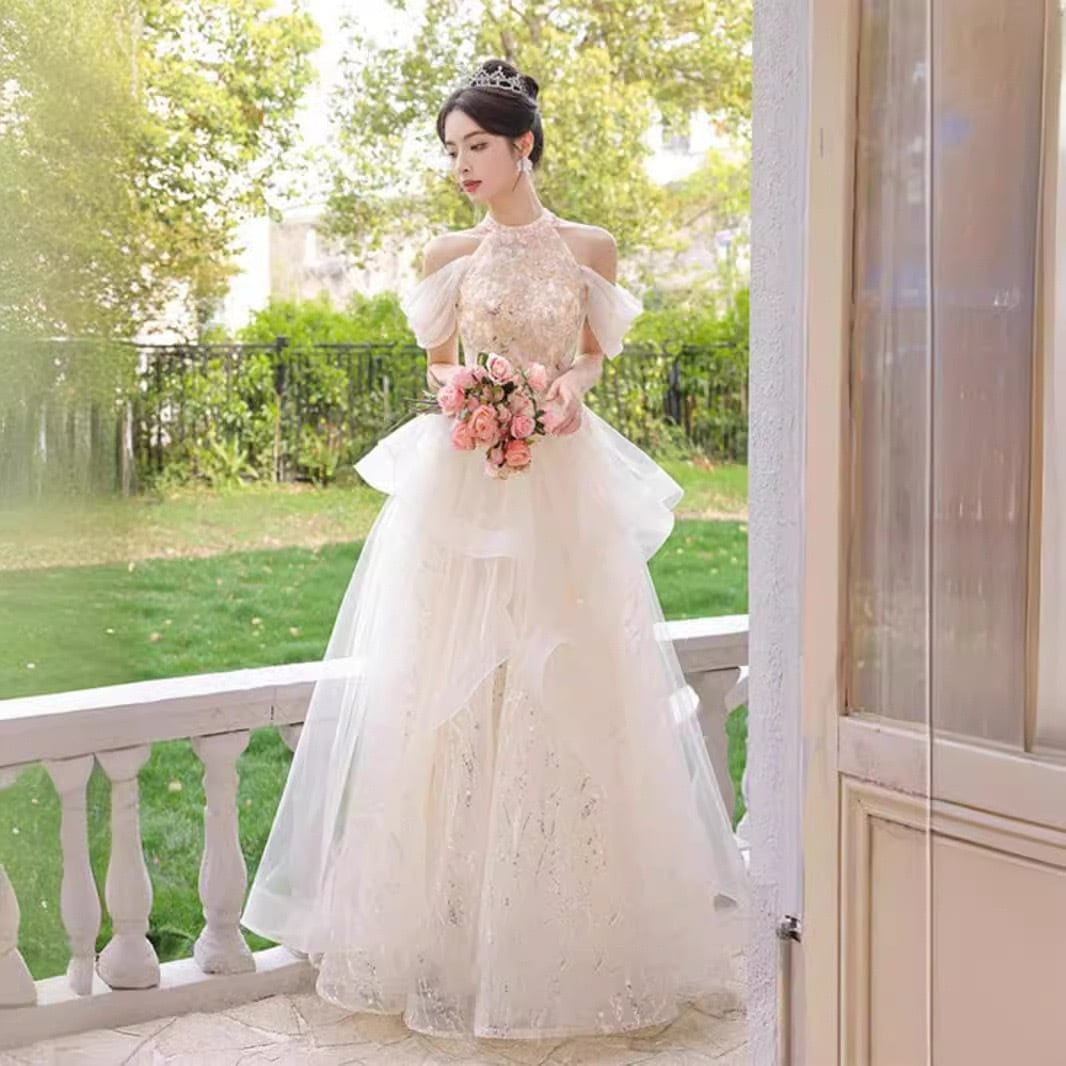 高定のドレス女性のためのシャンパンカラーイブニングドレス- 色 r n1001-シャンパン r n2