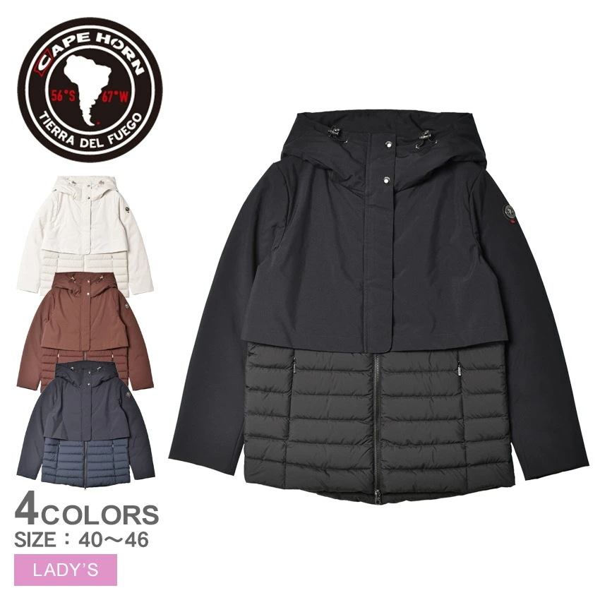 ケープホーン カサブランカ ジャケット 52532 レディース アウター 上着 ダウン 撥水 はっ水 防寒 フード 長袖 カジュアル シンプル ロゴ ジップアップ ホワイト 白 クリーム 生成り