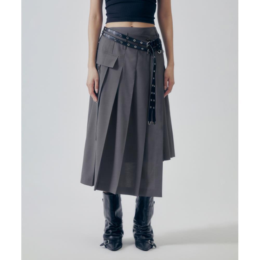 TREEMINGBIRD 2Way Layered Pleated Aline Skirt Gray TM2