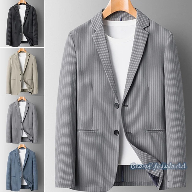 テーラードジャケット メンズ おしゃれ ブレザージャケット カジュアルスーツ ビジネススーツボーダー柄 フォマールスーツ アウター 春秋 通勤 紳士用