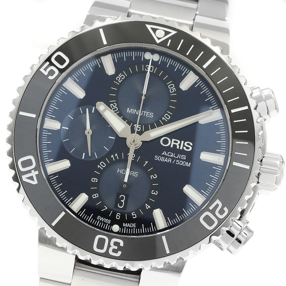 オリス ORIS 01 774 7743 4155 アクイス クロノグラフ デイト 自動巻き メンズ 良品 箱・保証書付き_939367【中古】