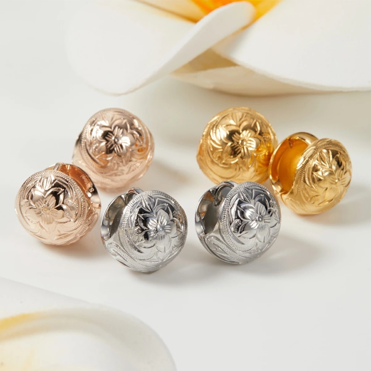 フープピアス レディース ハワイアンジュエリー 両耳分 ボール サージカルステンレス316L 幅広