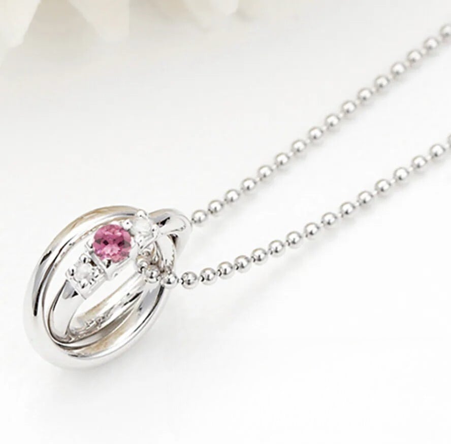 ネックレス レディース シルバー925 10月誕生石 ピンクトルマリン ダイヤモンド 2連リング