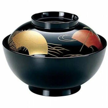 福井クラフト　正4.5寸雑煮椀 黒扇面 36501360