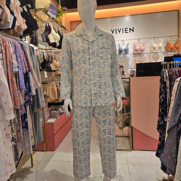 スターフィールド安城 二重ガーゼ面フラワー男性パジャマ(MP8798A LGR)