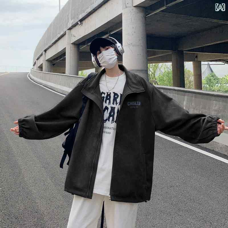 メンズ スエード ジャケット ストリート カジュアル ストリート アメリカン レトロ スタンドカラー ジャケット トップスス