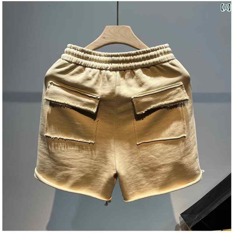 メンズ 夏 パンツ ハーフ バスパン アメリカン ストリート イン シンプル ロー エッジ ショート スウェット ストレート レッグ スポーツ 五分丈