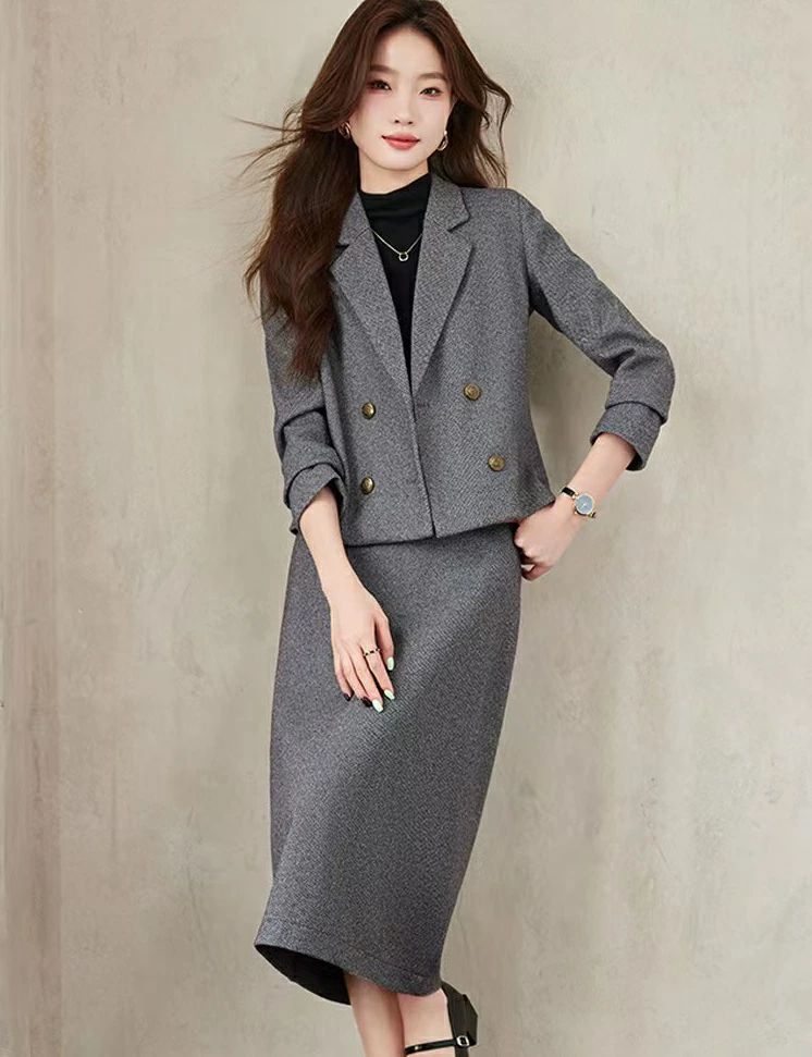 高品質 韓国スタイル 結婚式 スーツ 通勤スーツ セレモニースーツ アップ トップス×Aラインスカート ジャケット 大きいサイズ スーツ スーツ ビジネススーツ アウター 長袖 オールシーズンスーツ 4,853円