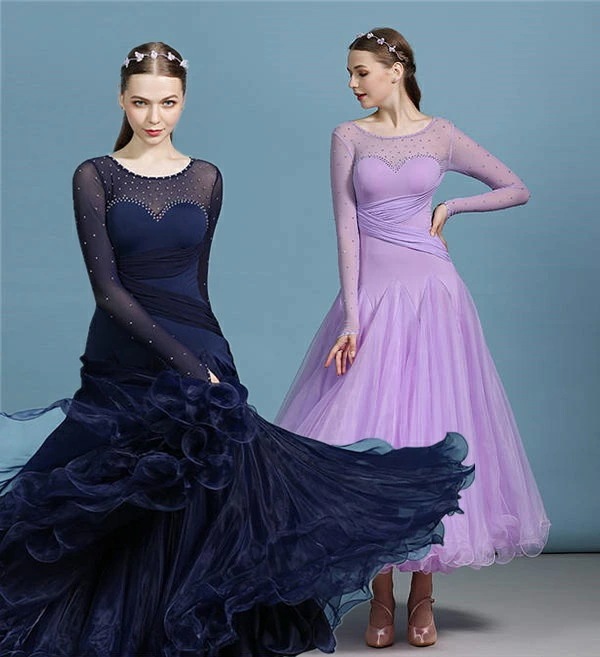 お安く提供社交ダンス衣装 ワンピース 練習着 イベント衣装 競技用大きい裾 ダンス練習着 ワルツ トップクラス 派手 高級感 お洒落 豪華 ワルツ服 インターナショナルダンス 舞台衣装 dm261g4