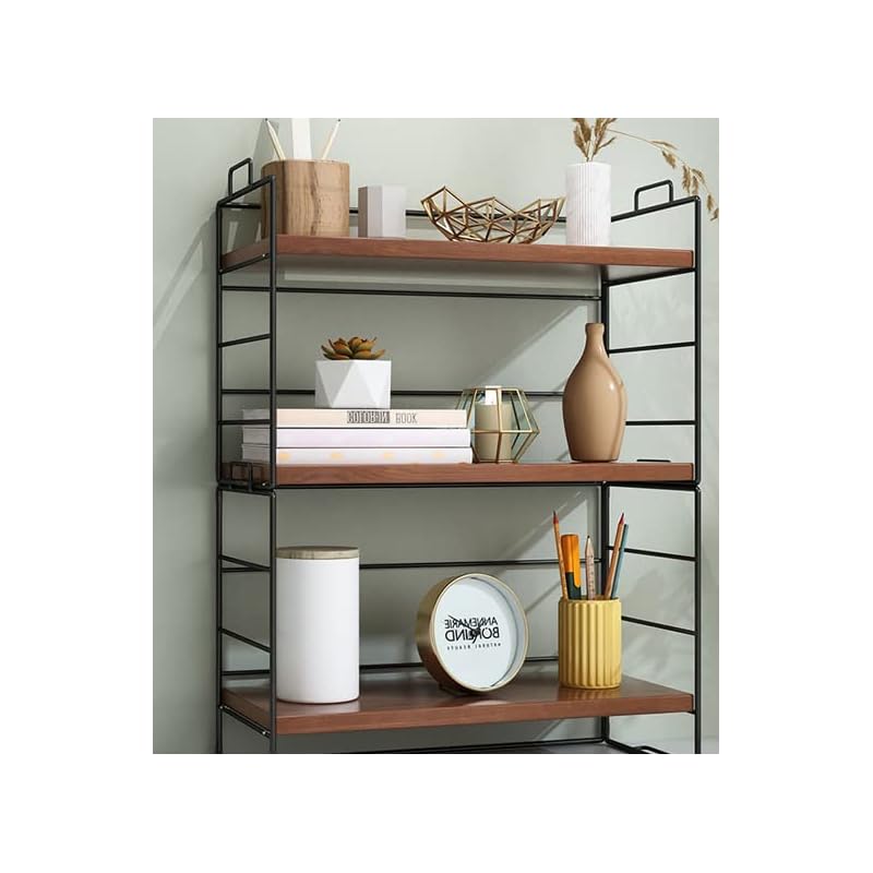 オープンラック 本棚 デスク収納 ラック 上置棚 シェルフ 収納ラック 棚 収納棚 北欧 机上ラック テーブルラック本 文房具 飾り 小物置き 整理 組立簡単 (棚板3枚, 黒クルミ色棚板+黒色フレー