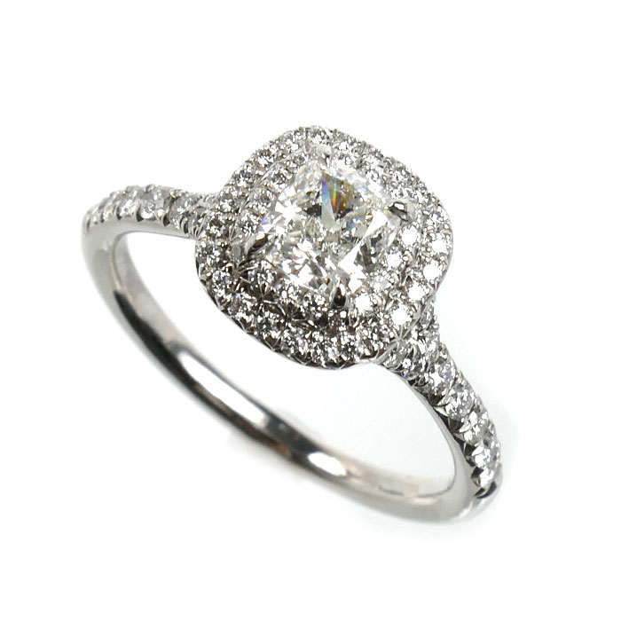 TIFFANY&Co. ティファニー Pt950プラチナ ソレスト クッション カット ダブル ハロー リング・指輪 #57975 ダイヤモンド0.54ct 11.5号 4.4g レディース 中古