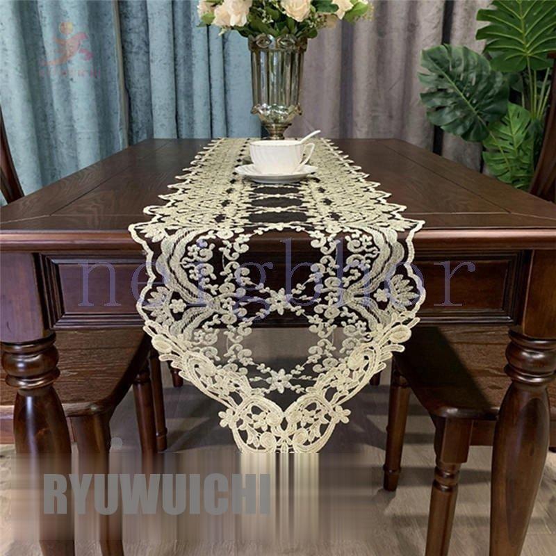 センタークロスレーステーブルランナー簡約優雅食卓カバーモダンレース刺繍入り花柄透け感テーブル掛け可愛い