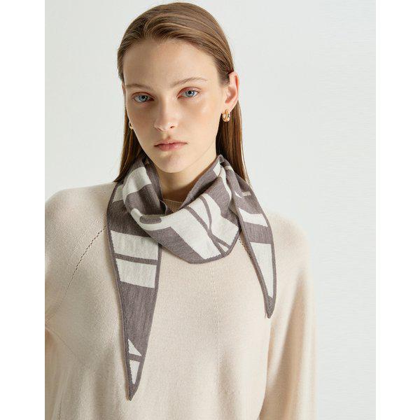 [25FW] [SET][ウール100] ベージュラウンドウール長袖ニット + マフラー DLSW5DE91I2