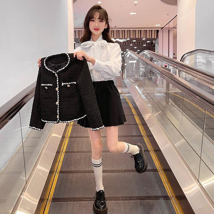 フォーマルスーツ 3点セット 卒業式 女子 高校生 学生服 リボン付き 制服 長袖 プリーツスカート スーツジャケット シャツ 入学式 発表会 七三五 6,315円
