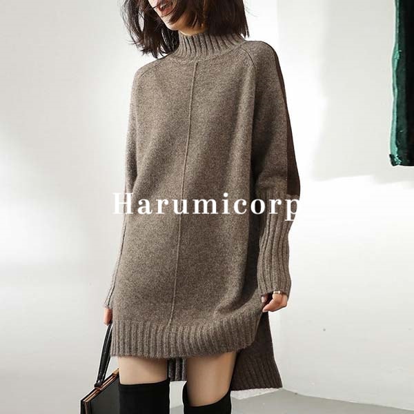 ニット セーター レディース ロング丈 秋冬 トップス 長袖 タートルネック 40代 厚手 ニットウェア ワンピース ニットセーター カットソー ニットソー tシャツ おしゃれ 可愛い 大きいサイズ