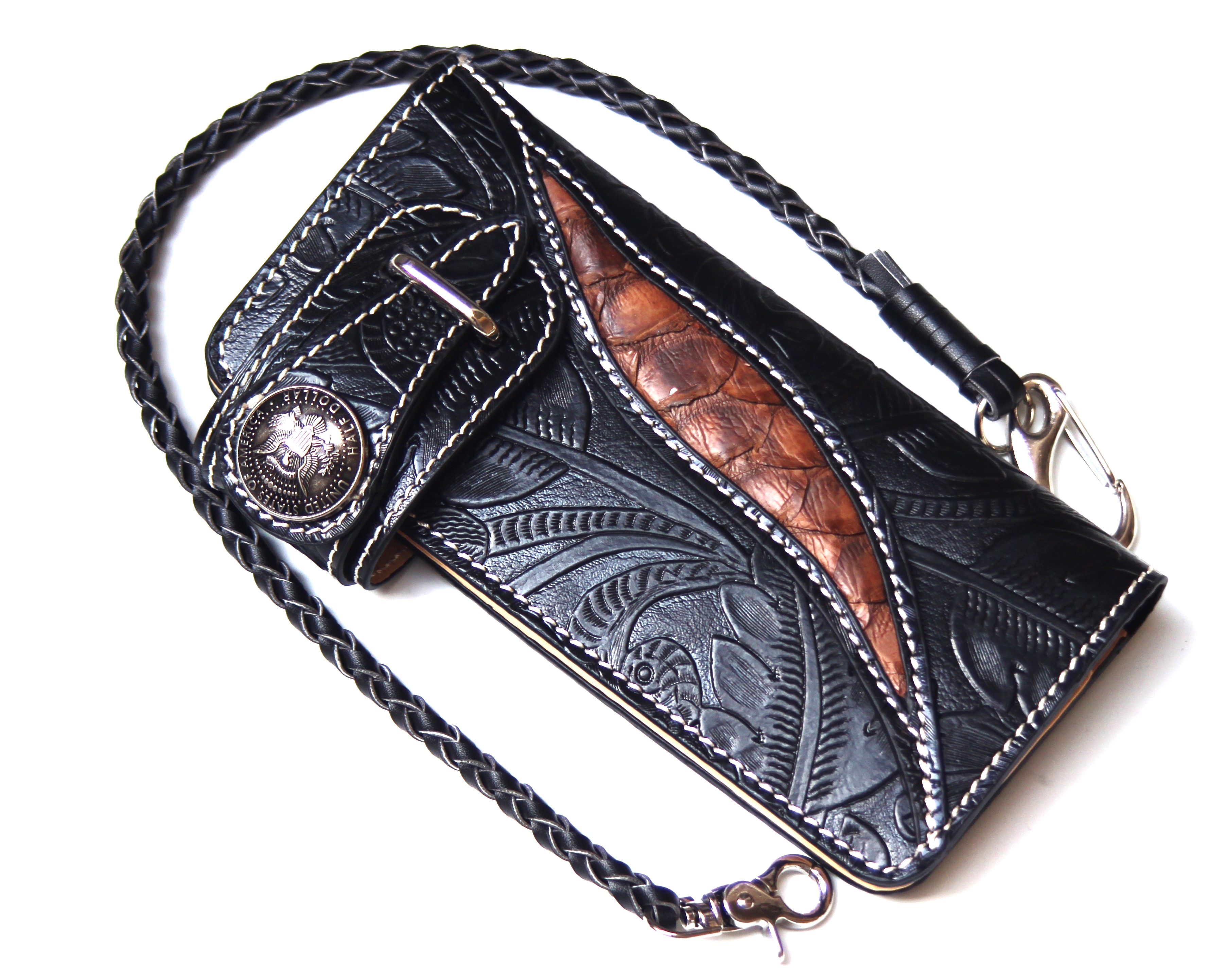 【新規OPEN】【期間限定セール】【激安】【新品未使用】本パイソン革トライバル　牛革　レプリカコンチョ仕様　ライダースロングウォレット　RD-5